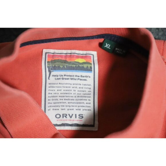 Orvis Golf Polo Shirt Mens XL Orange Spread Collared Spell Out Logo Embroidered - Picture 4 of 9